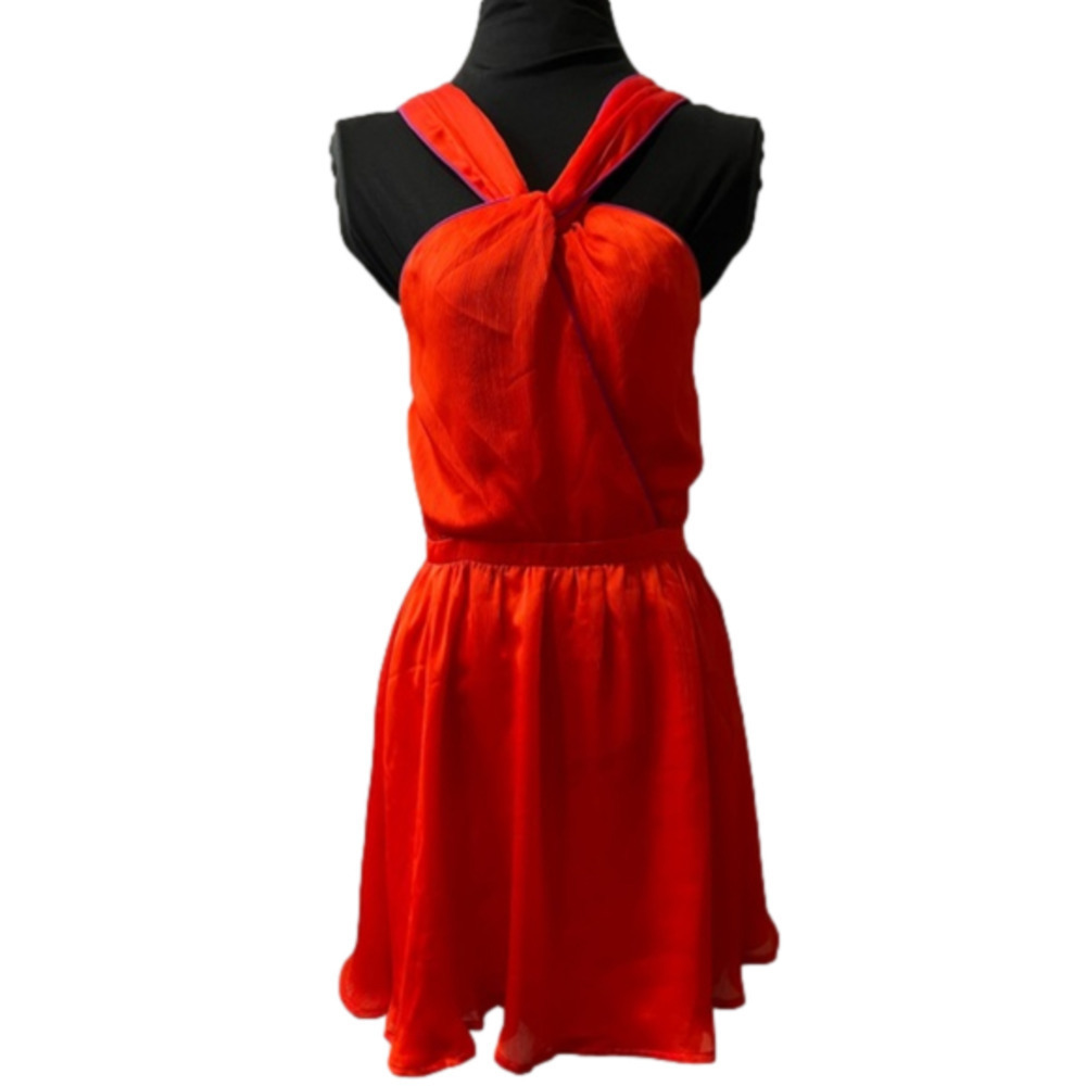 𝅺isabel Lu orange w/ fuchsia piping halter dress